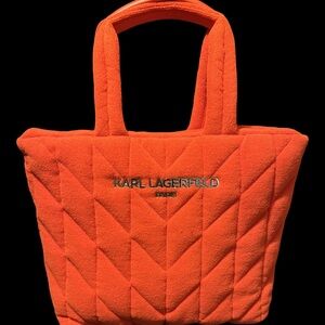 Karl Lagerfeld LARGE RED TERRY EMBOSSED TOTE BAG